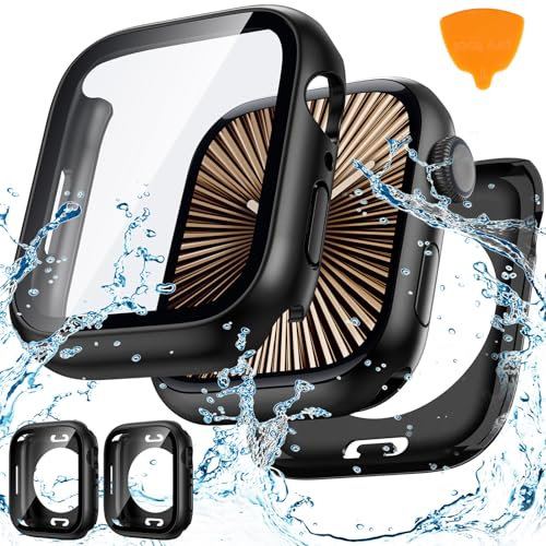 Neitra 2 Stück wasserdichte Hülle für Apple Watch Series 10 46mm Schutzhülle mit HD Glass Displayschutzfolie, Hart PC Voller Körper Kratzfest Gehäuse Cover für Apple Watch Series 10 46mm