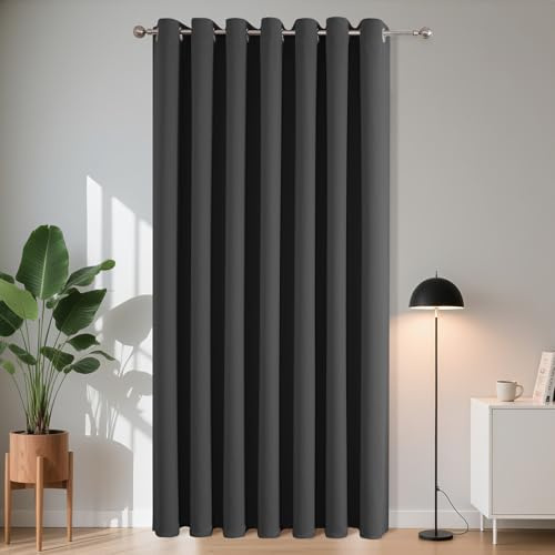 Joydeco Verdunkelungsvorhang 1 Stück, Vorhang Blickdicht mit Ösen Türvorhang H 260 x B 140 Thermovorhang Dunkelgrau Kälteschutz Hitzeschutz Blackout Curtain für Schlafzimmer Wohnzimmer