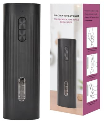 6-in-1 Wine Opener Electric Rechargeable Automatic Corkscrew Bottle Opener set with Vacuum Stopper, Aerator Pourer, Foil Cutter, Display Base & USB Charging Cable(Black )