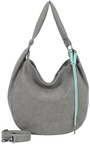 Fritzi Sue01 Suede Jacky Soft Hobo Handtasche Kunstleder Damen Umhängetasche Festival City vegan Suede-Optik Kordelanhänger 31 x 29 x 12 cm – Anthrazit, Oliv, Braun, Graublau