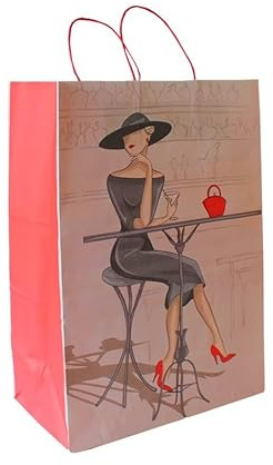 Papiertragetaschen mit roter Kordel Elegance 22 + 10 x 28 cm (10 Stück)