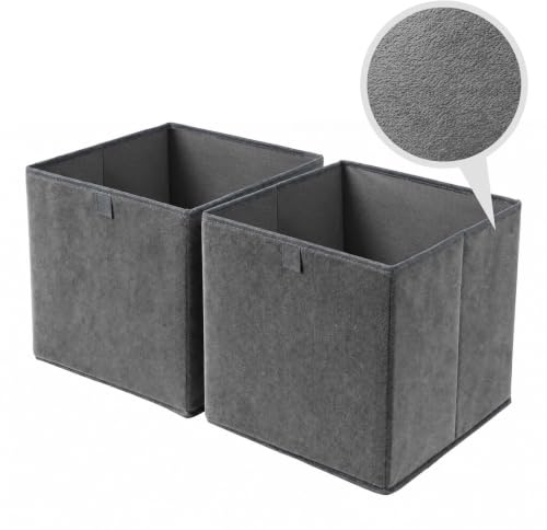 Viviendo Grey Velvet Storage Boxes for Kallax, Set of 2 Foldable 27 cm Bins