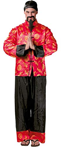 FIESTAS GUIRCA | Costume de Mandarín Adulte (52-54/L) - Veste, Chapeau et Pantalon - Costumes Asiatiques pour Fêtes à Thème, Carnaval et Halloween - Idéal pour Homme - Rouge et Noir
