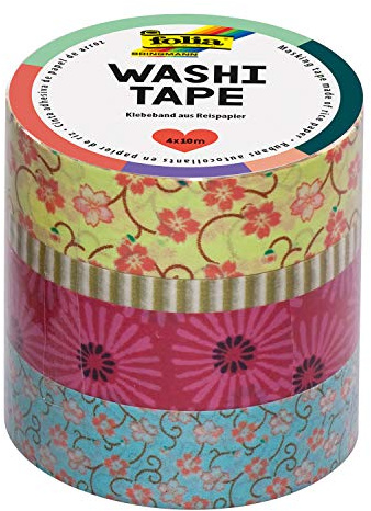 folia 26405 - Washi Tape, Klebeband aus Reispapier, 4er Set Blumenregen - ideal zum Verzieren und Dekorieren