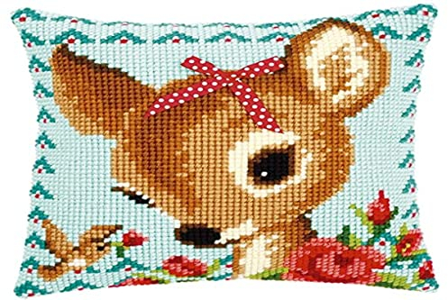 VERVACO Kreuzstich Stickpackungen Kissen Stickerei Set Anfänger Vorgedruckt Bambi mit Schleife DIY Set Kreativ Set Für Erwachseneca. 40 x 40 cm Bastelset Handwerker Haus Dekoration
