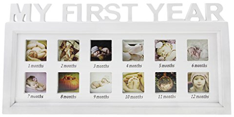 Baby Bilderrahmen Mein erstes Jahr 12 Monate Baby Bild Foto Frame Andenken-Rahmen,Holz scherzt Bilderrahmen, bestes Geschenk für neugeborenes Baby(weiß)