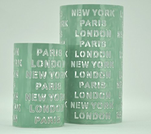 KUHEIGA 2 er Set Windlicht New York/London/Paris H: 30 / 21cm Mint - grün Laterne