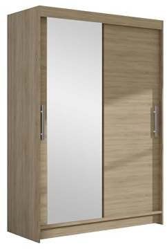 Mirjan24 Kleiderschrank Miami VI mit Spiegel, Modernes Schiebetürenschrank, Schlafzimmerschrank, Garderobenschrank für Schlafzimmer (Sonoma)