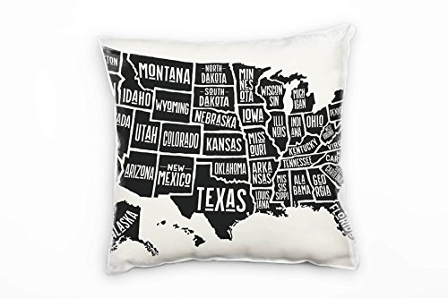 Paul Sinus Art Illustration, USA, Bundesstaaten, beige, schwarz Deko Kissen 40x40cm für Couch Sofa Lounge Zierkissen - Dekoration zum Wohlfühlen