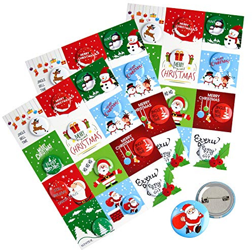 FEPITO 36 pcs Frohe Weihnachten Button Pins Mini Pinback Buttons mit Weihnachtskarten für Kinder Weihnachten Party Supplies