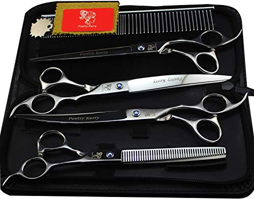 JIESENYU 8 Zoll Fashion Styling Friseurschere Günstige 4 Sets Flache Scheren Zahn Schere Biegeschere Effilierschere zum Versenden von Kämmen Friseur-Spezialschere