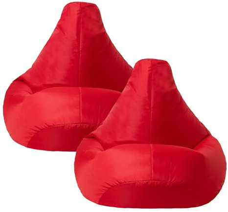 Bean Bag Bazaar Dalton Kids Bean Bag, Red, 2 Pack, Water Resistant, Gaming Chair for Kids, Beanbag for Indoor and Outdoor Use with Filling Included, Childs Chair ideal for Bedroom, Playroom, Garden