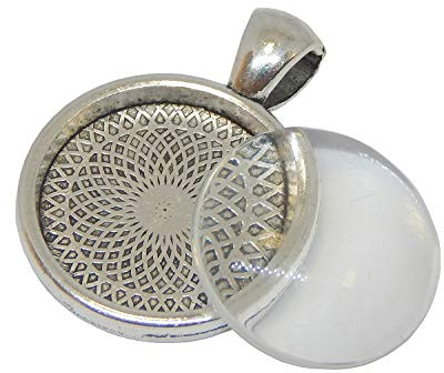 Perlin - 6 Set Medaillons Metall Anhänger Fassungen und 18mm Rund Klar Glas Cabochon, Fassung Rahmen Super Optik Bastelset
