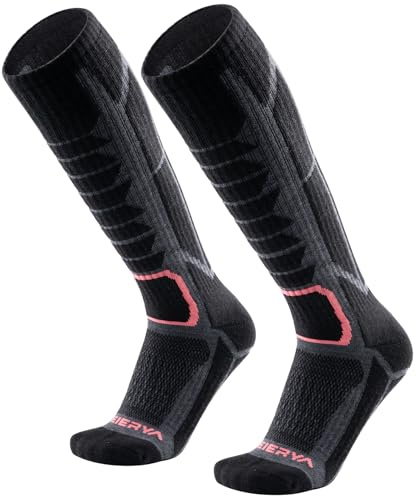 WEIERYA Merino Wool Ski Socks for Snowboarding & Outdoor Sports - Thermal Socks Pack of 2, Retro Black (1-3)