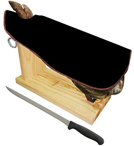 JamonOnline Soporte Jamonero + Cuchillo + Cubre Jamón Color Negro