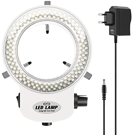 Liseng 144 Industrielles Ringlicht, Ringleuchte für optische Ringlichtmikroskop lichtquelle 6000K 0-100% einstellbare Helligkeit (EU-Stecker-)
