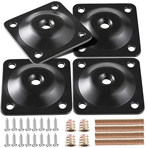 Leg Mounting Plates, 4 Sets Furniture Leg Attachment Plates, 5/16(M8) Industrial Grade Flat Mounting T-Plates with Hanger Bolts, Screws, Strengthen Weak Furniture Repair Damaged Sofa Couch Seat