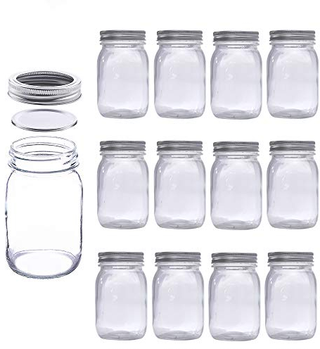 MEETOZ Mason Jars 17 oz With Regular Lids and Bands, Ideal for Jam,Dishwasher Safe Mason Jar for Fermenting, Kombucha, Kefir, Storing and Canning Uses, Clear- Set of 12 (Type B)