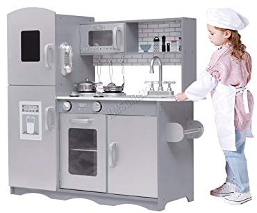 GALACTICA Wooden Pretend Play Kitchen Set for Kids – Includes Cooking Utensils & Toys for Boys & Girls – Fun Role Play Game, Gift Idea for Toddlers & Children, Grey (WW-PK-04)