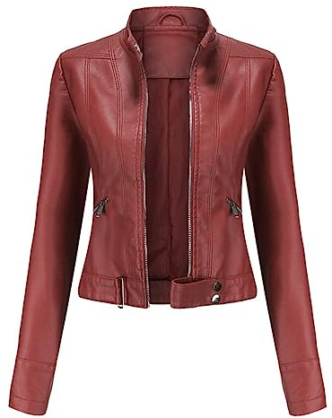 YFFUSHI Veste en Cuir Faux pour Femme à Col Montant Courte et à Manches Longues avec Fermeture Éclair - Style Moto Biker