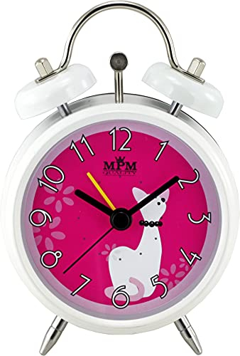 MPM Quality Design Metallwecker in trendigen Pastellfarben, Rosa, 3D-Zifferblatt, Quarz-Uhrwerk Sweep, Lichtfunktion, Analog, Klassisches Klingeln, weckt selbst die größten Schläfer