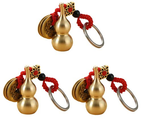 3 Pieces Chinese Knot Lucky Coins Feng Shui Gourd Keychains of Luck and Treasure Home Garden Decor Health Prosperity