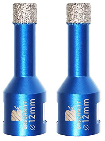 Forets Carrelage Diamant 12mm - BRSCHNITT 2 pièces Brasé Sous Vide et Trépans avec Filetage M14 pour Perçage à sec en Porcelaine Carrelage Granit Marbre