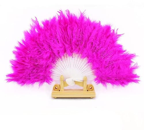 1PC Nice Feather Fan for Dance Props Hand Goose Feather Folding Fan Wedding Handmade Fan Retro Feather Fan -Hot Pink,Russian Federation