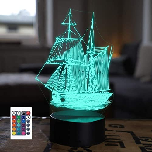 SUPERRUIDALONG 3D Segelboot Fernbedienung 16 Farben Nachtlichter Illusion Acryl LED Tisch Nachttisch Lampe Kinder Schlafzimmer Schreibtisch Dekor Geburtstag Weihnachten Geschenke Spielzeug für Kinder