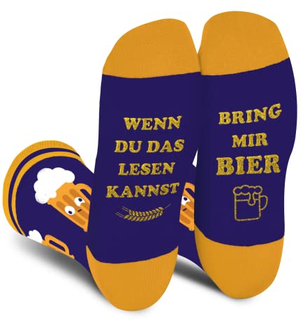 Lustige Bier Socken Herren Papa Junge - Wenn Du Das Lesen Kannst Bring Mir Bier - Bunte Männer Freund Witzige Motiv Coole Bedrucken Socken - Ostern Geschenk Vatertag Weihnachten Strümpfe Geschenkideen
