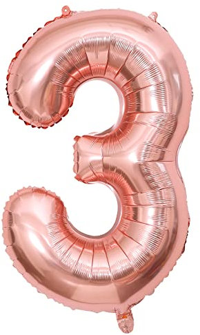 Rose Gold Number 3 Balloon, 40inch Large Foil Mylar Helium Rose Gold 3 Balloon for Girls 3rd Birthday Party Wedding Anniversary Decoration