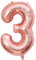 Rose Gold Number 3 Balloon, 40inch Large Foil Mylar Helium Rose Gold 3 Balloon for Girls 3rd Birthday Party Wedding Anniversary Decoration