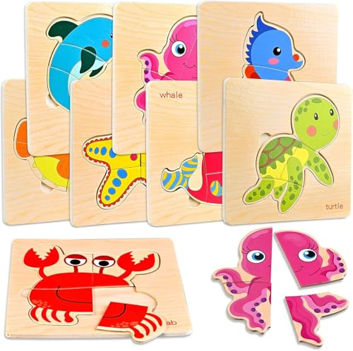 Faburo 8 Puzzles en Bois Enfant, Jouet Montessori pour Garçons Filles