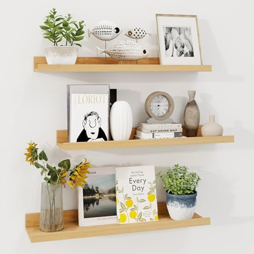 Axeman Bilderleiste Regal - Rustikale Schweberegale für Wand 3er Set - Bilderregal für Wand mit Ledge - 61.0 cm Schweberegale mit Lippe - Fotoleiste Kinderzimmer Bücherregal