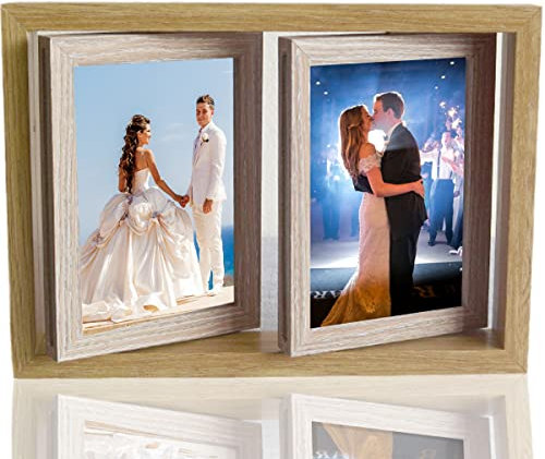 PIGPIGFLY Doppelseitigen Fotorahmen Drehen,Bilderrahmen Holz,Hält 4 Fotos 18x13cm,Bilderrahmen Hochzeit