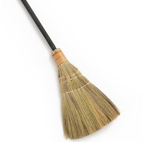 TTS For Home Vietnamesischer Strohbesen zur Reinigung, mit langem Stiel, Besen, dekorativ, 20 cm breit, 115,6 cm lang, Schwarz