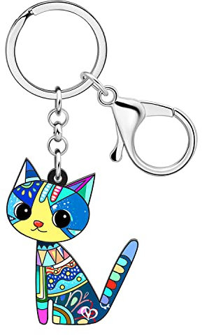 BAMAY Porte Clé Chat Acrylique Porte Clé Voiture Anneaux Bijoux Animaux Cadeaux pour Amoureux des Chats Femme Fille Chaton Charms (Bleu 131)