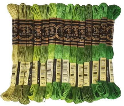 Set di filo da ricamo verde, 14 matasse, 6 fili, 8 m ciascuno, filo di cotone di alta qualità per punto croce, braccialetti dell'amicizia, artigianato e progetti di ricamo
