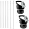 2 Pièces Bouchon Gourde, Bouchon Gourde Isotherme avec Paille et Brosse Nettoyage, Durable Bouteille Couvercle Paille, Noir Couvercle à Paille Rechange Compatible avec Plupart Bouteilles D'eau