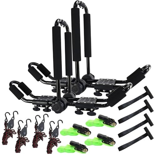 Folding Kayak roof Rack Adjustable for Kayak/Canoe/SUP,J-Bar Rack on Roof Mounting On SUV, Car and Truck Crossbars. (23-krf-2)