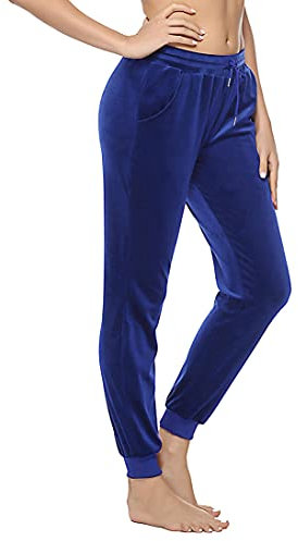 Aottori Pantaloni Velluto Donna Pantaloni Tuta Felpati Pantaloni Pigiama in Pile Comodo con Tasche per Jogging Fitness Blu M