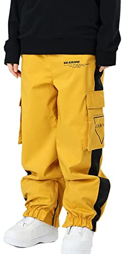 HOUZONIY Damen Skihose, Herren Wasserdicht Winddichte Softshellhose, Weite Passform Snowboardhose Geeignet für Outdoor-Sportarten(Gelb S)