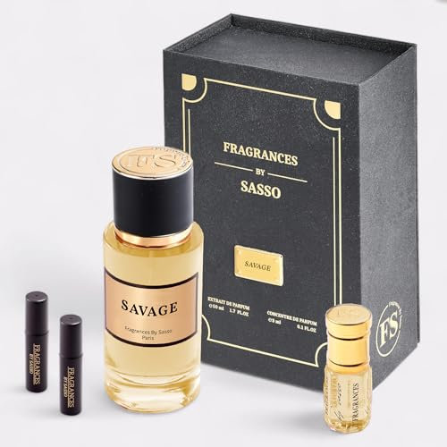 Parfum Red Passion – FRAGRANCES BY SASSO – Luxus-Set – Parfüm-Extrakt 50 ml + reine Essenz 3 ml + 5 Proben gratis – Geschenkbox für Herren – private Kollektion