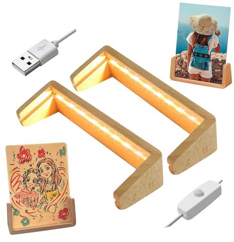 YWNYT Fotorahmen-Lichtsockel, LED-Lichter, LED-Bilderrahmen, Dual-Funktions-Tagfahr-Bilderrahmen und Nachtlicht, Holzständer, Kunstlichter, Präsentationsständer, Fotoshow (15,2 cm warm)