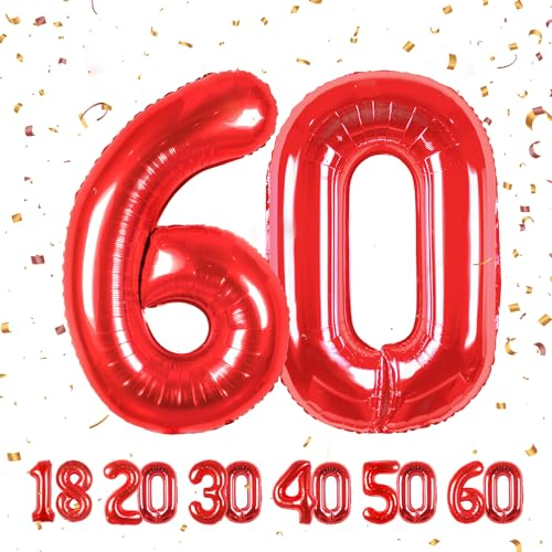 Geburtstag zahlen luftballon 60 jahre | Folienballon Rot- Folienballon in 40-101cm Geburtstagsdeko - Ballon Zahl Deko zum Geburtstag fliegt mit Helium für Männer Frauen 60.Geburtstagsparty Jubiläum