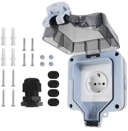 Außensteckdose Wasserdicht Outdoor Steckdose IP66, Aussensteckdose Wandsteckdose Gartensteckdose mit Abschließbar Klappdeckel für Garten Außenbereich Feuchträume steckdose aussen