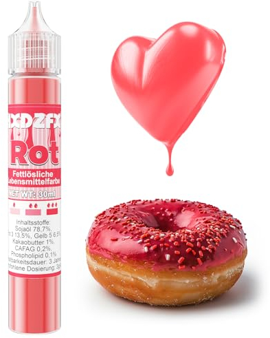 Fettlösliche Lebensmittelfarbe - 30ml Konzentrat Ölbasis Lebensmittelfarben für Schokolade, Lebensmittelfarbset Farbstoff für Tortendeko, Fondant, Buttercream, Backen, Kunsthandwerk (Rot)