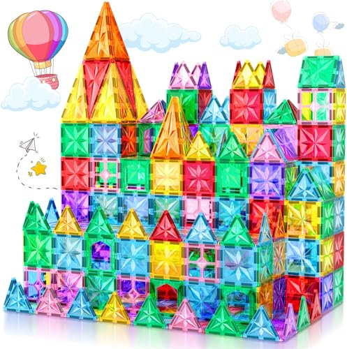 Lovchil Magnetic Tiles, STEM Magnetic Building Blocks Learning Educational Construction Toys Magneticc Tiles for Kids Boys Girls Present Montessori for 3 4 5 6 7 8 Years Old