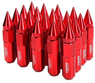 M12X1.5 Spiked Nuts for Rims Aluminum Extended Tuner Lug Nuts 20PCS 60MM (Red)