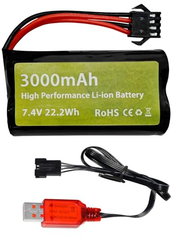 7.4V 3000mah 15C 2S Li-ion Battery with SM-4P Plug with USB Charging Cable Suitable for EC08 DE85 RC Car Truck RC Boat RC Drone Engineering Vehicle Battery